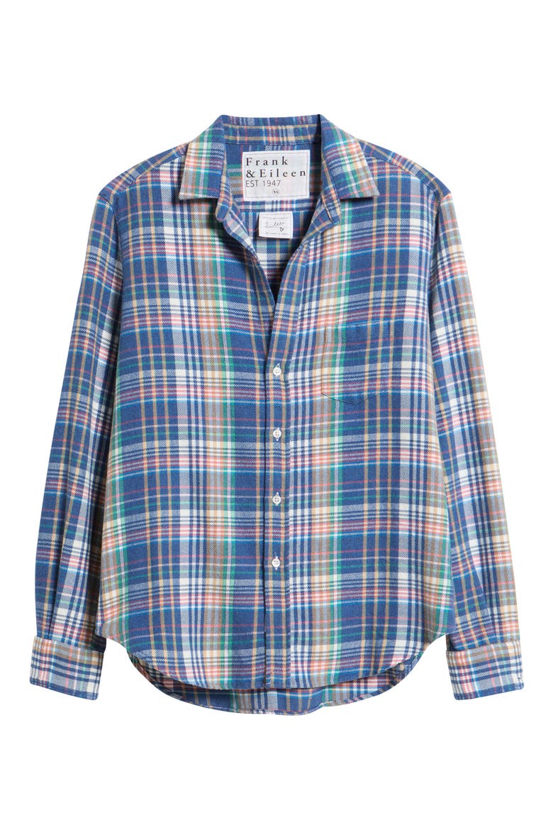 Eileen Relaxed Button Up Shirt, Alternate, color, BLUE WHITE GREEN PLAID