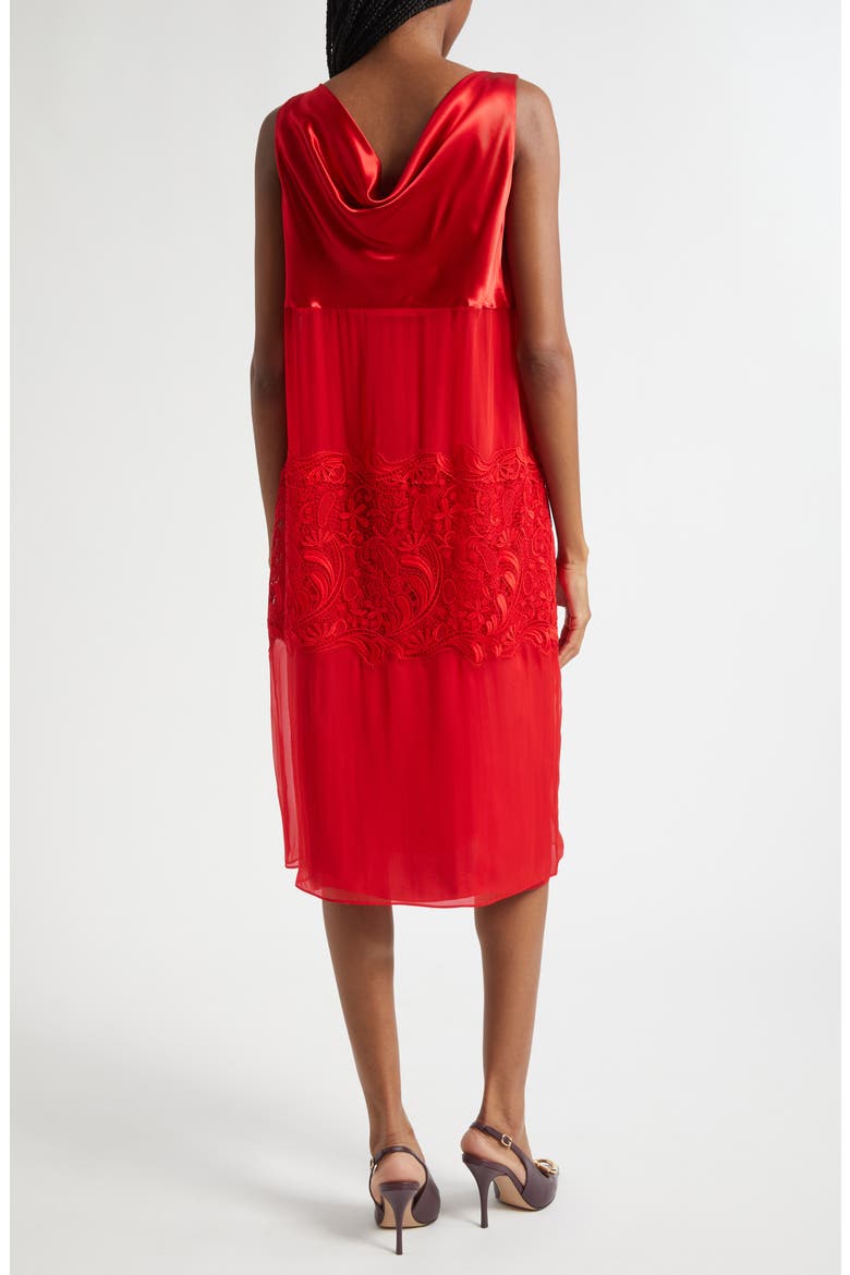 Lace Trim Cowl Neck Satin & Chiffon Shift Dress, Alternate, color, NEW RED
