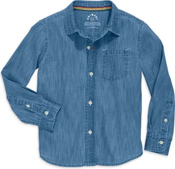 PLUS WASHED CHAMBRAY BUTTON DOWN LONG SLEEVE SHIRT (PRE-ORDER)