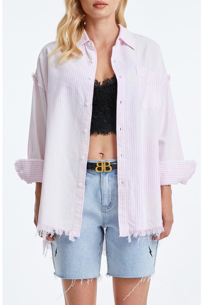 Fringe Cotton Shirt, Main, color, PINK/ WHITE STRIPE