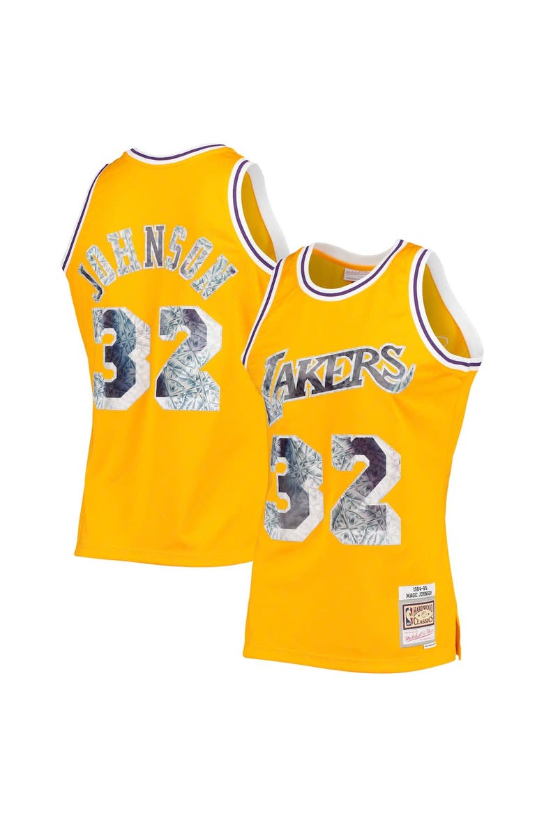 Men's Mitchell & Ness Magic Johnson Gold Los Angeles Lakers 1984/85 Hardwood Classics NBA 75th Anniversary Diamond Swingman Jersey, Main, color, Gold
