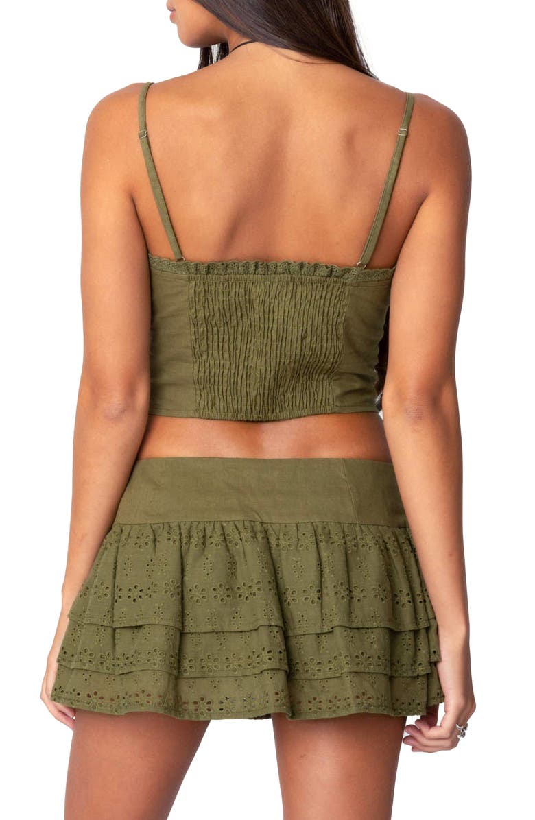 EDIKTED Fluer Embroidered Linen & Cotton Crop Top, Alternate, color, Olive
