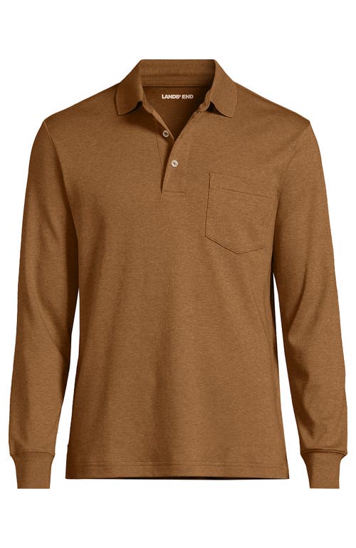 Lands' End Long Sleeve Cotton Supima Polo Shirt With Pocket In Brown