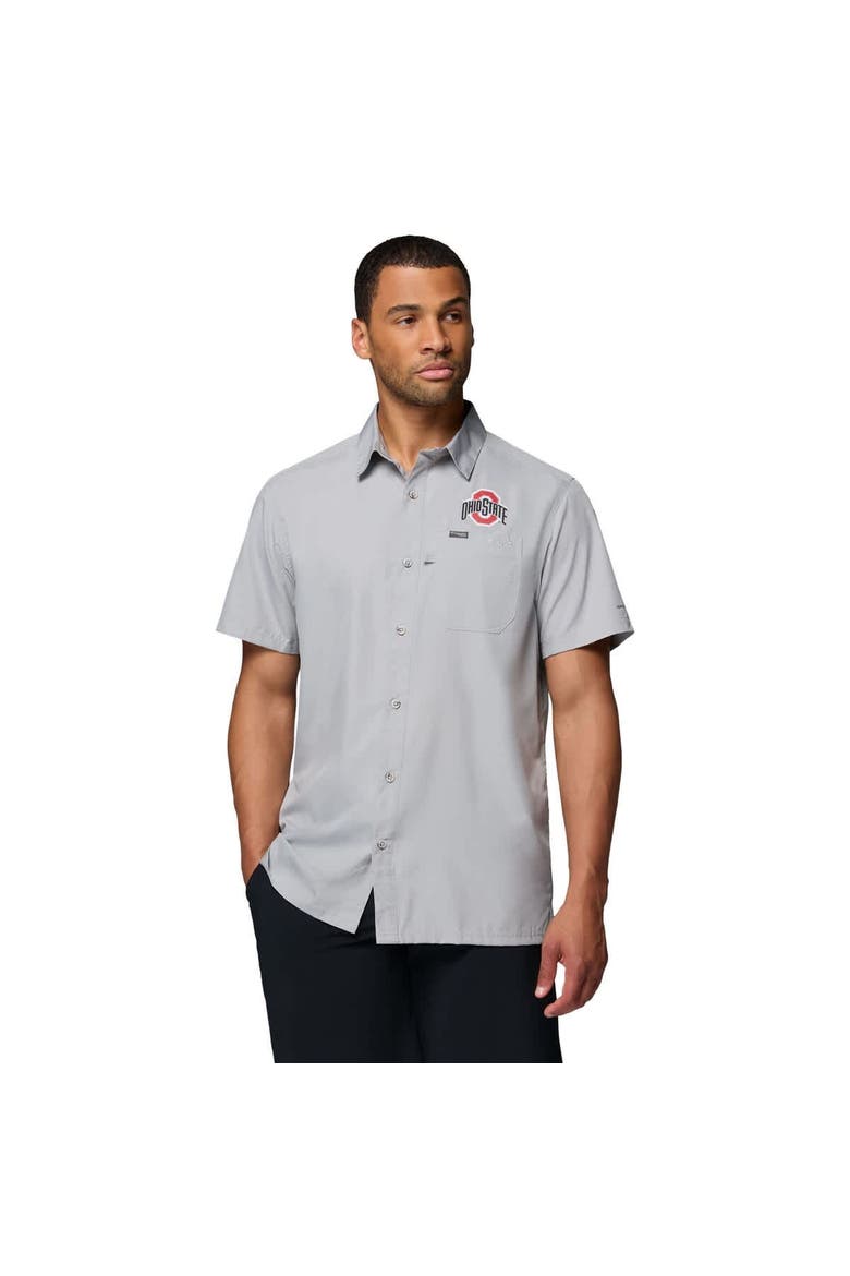 Men's Columbia Gray Ohio State Buckeyes Slack Tide Camp Button-Up Shirt, Main, color, Gray