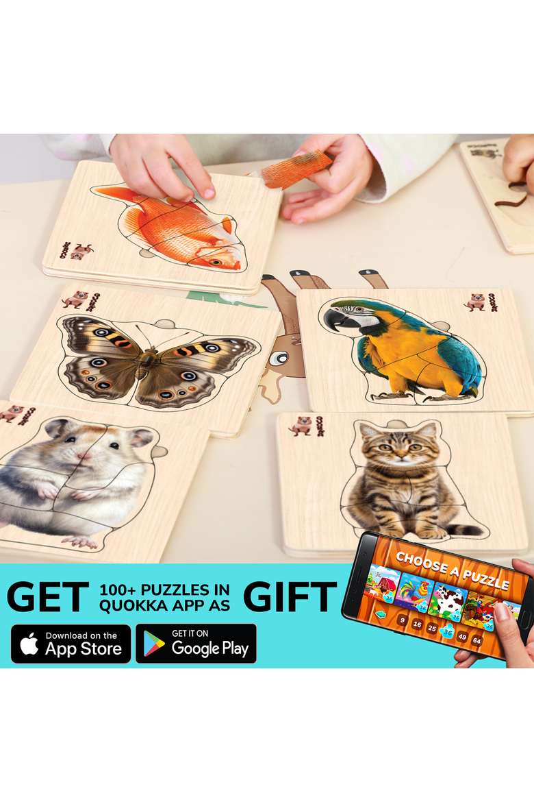 Wooden Montessori Puzzle Set for Toddlers, Alternate, color, Realistic animals