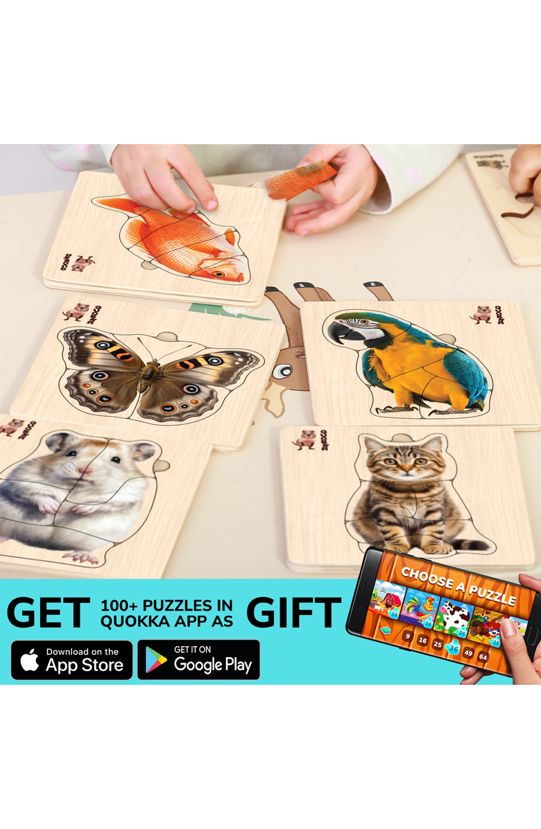 Quokka Wooden Montessori Puzzle Set for Toddlers, Alternate, color, Realistic Animals