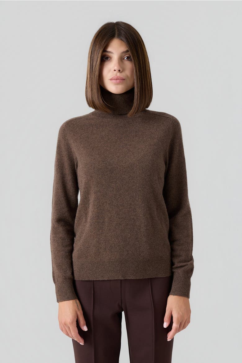 Mongolian Cashmere Turtleneck Sweater, Alternate, color, Brown