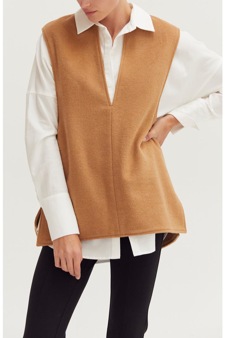 Wool Blend Felt Vest, Main, color, Camel