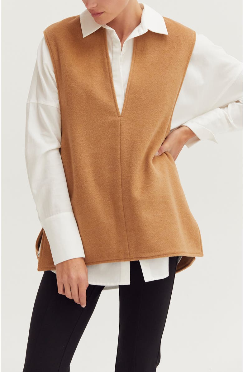 CRESCENT Wool Blend Felt Vest, Main, color, Camel