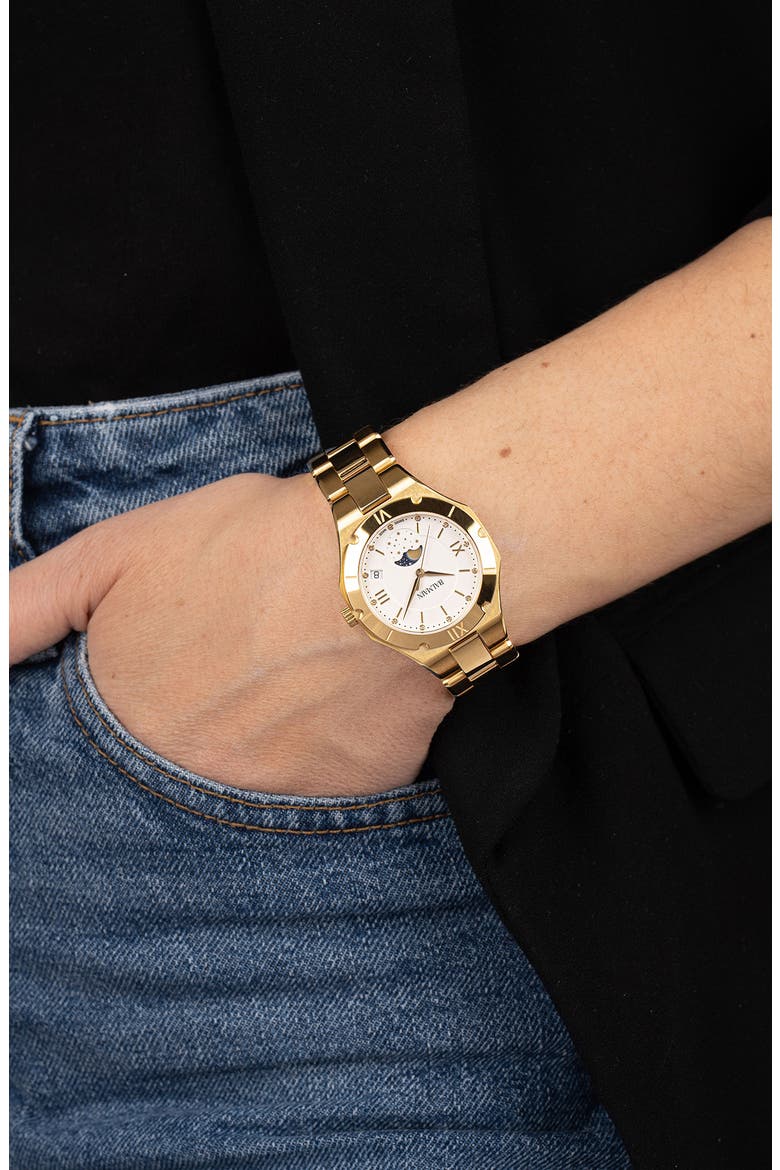 Be Balmain Diamond Moon Phase Bracelet Watch, 33mm, Alternate, color, YELLOW GOLD PVD COATING
