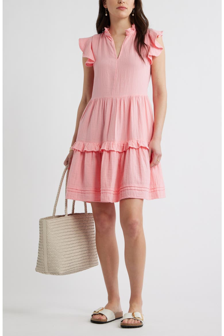 Ruffle Duo Cotton Gauze Dress, Alternate, color, PINK DIANTHUS