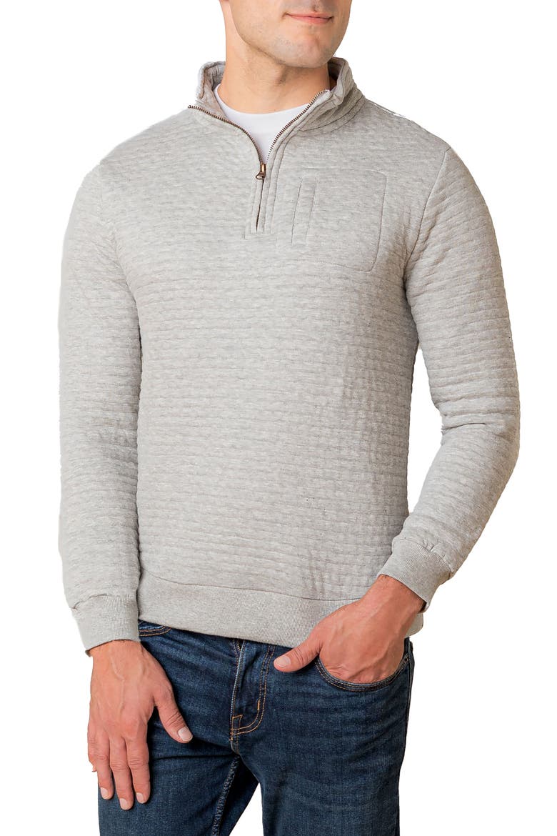 Quilted Half Zip Pullover, Main, color, Quilted Light Gray Heather