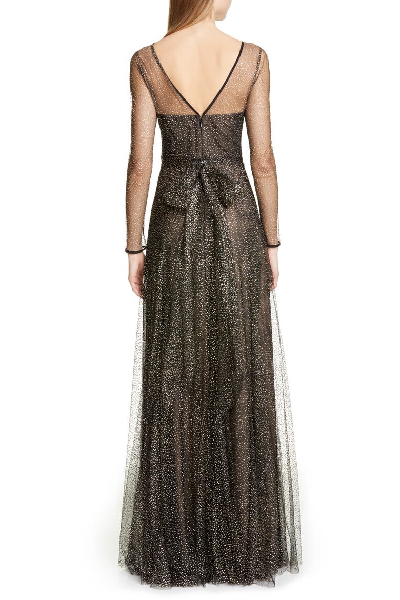 Long Sleeve Shimmer Tulle Gown, Alternate, color, BLACK