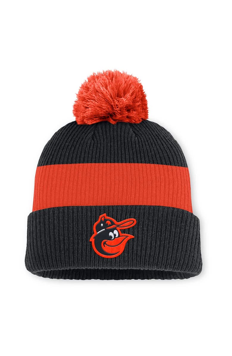 Nike Men's Nike Black/Orange Baltimore Orioles Cooperstown Collection Peak Standard Cuffed Knit Hat with Pom, Main, color, 