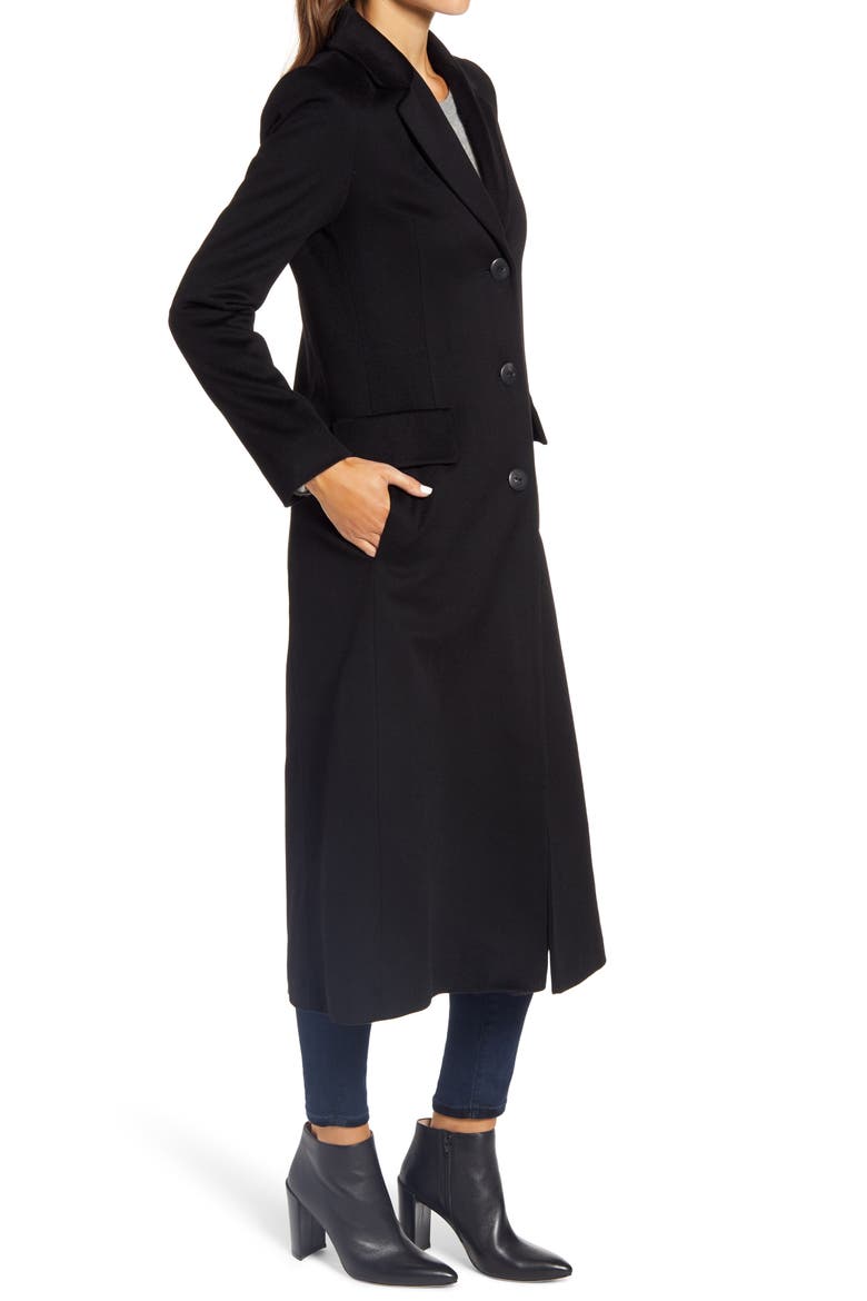 Notch Collar Long Wool Coat, Alternate, color, BLACK