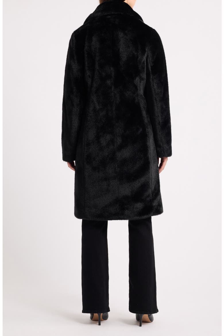 Reefer Faux Fur Longline Coat, Alternate, color, BLACK
