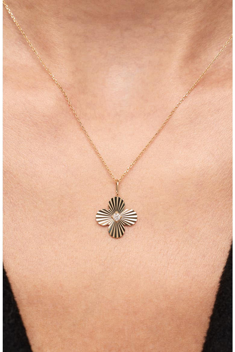 Solid Yellow Gold - Large Flower Charm Necklace, Alternate, color, Diamond