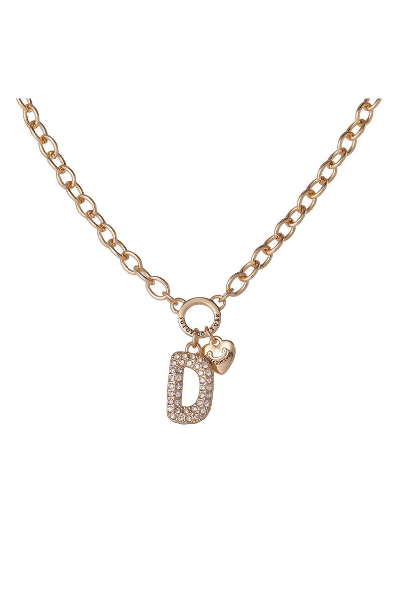 Bubble Letter Necklace for Women with Clear Stones 18"+2", Chunky Initial Necklace Gold-Tone, Main, color, Letter D