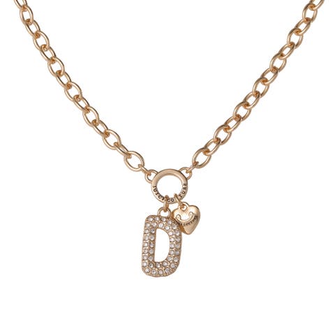 Bubble Letter Necklace for Women with Clear Stones 18"+2", Chunky Initial Necklace Gold-Tone