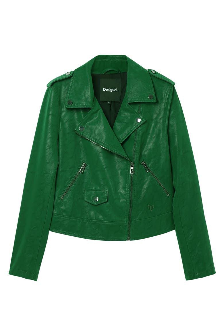Textured Biker Jacket, Alternate, color, GREEN
