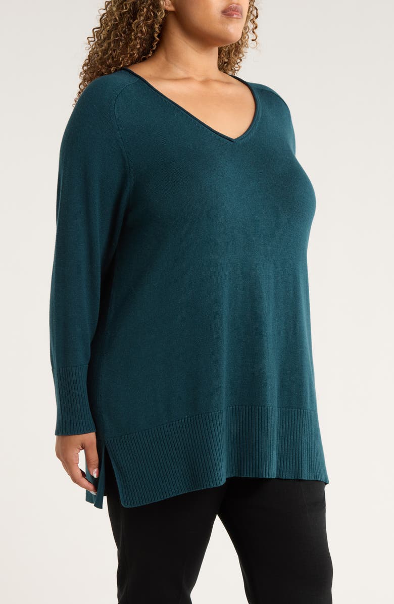 Eileen Fisher V-Neck Cotton Blend Sweater, Alternate, color, Alpine