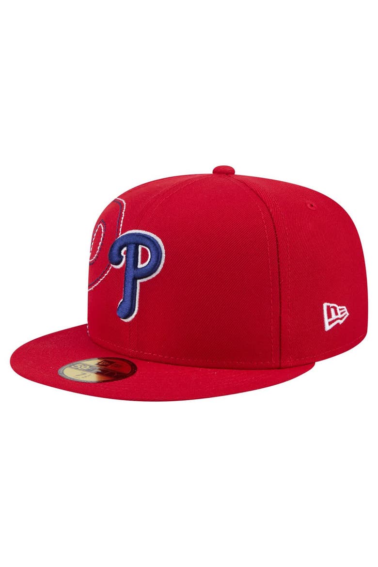 Men's New Era Red Philadelphia Phillies Yarn Stitch 59FIFTY Fitted Hat, Alternate, color, Red