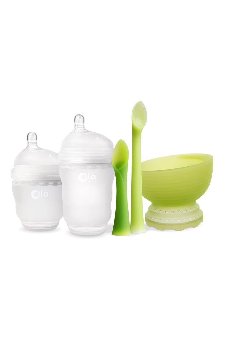 5-Piece Baby Feeding Starter Set, Main, color, FROST/ FROST/ GREEN