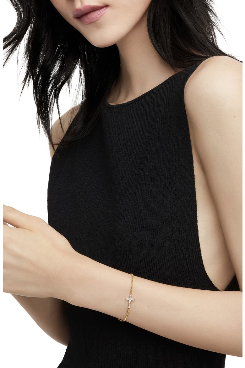Petite Pavé Cross Bracelet with Diamonds in 18K Gold, Alternate, color, GOLD