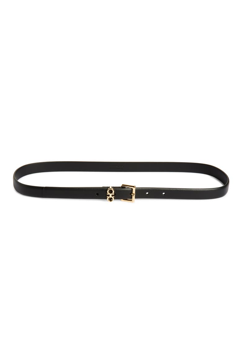 Slim Double Gancio Leather Belt, Main, color, NERO
