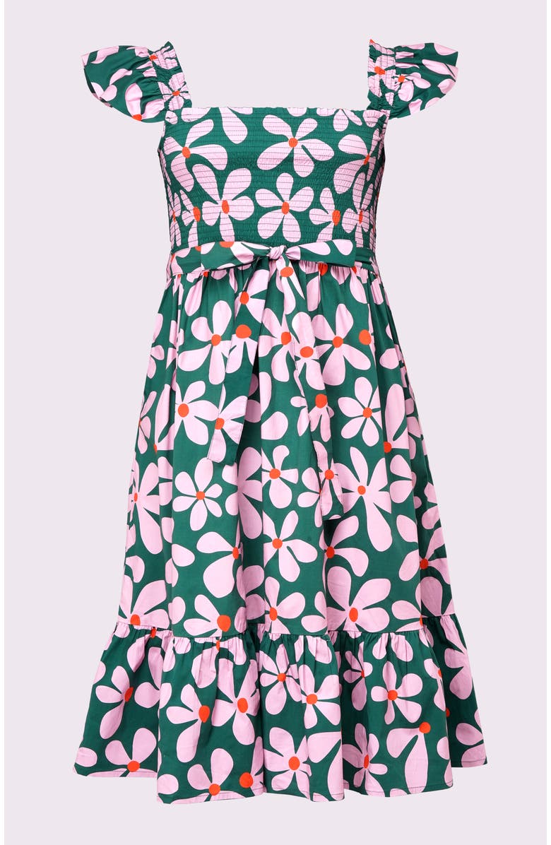 Leota Ivanna A-Line Smocked Midi Dress, Alternate, color, Dancing Daisies Evergreen