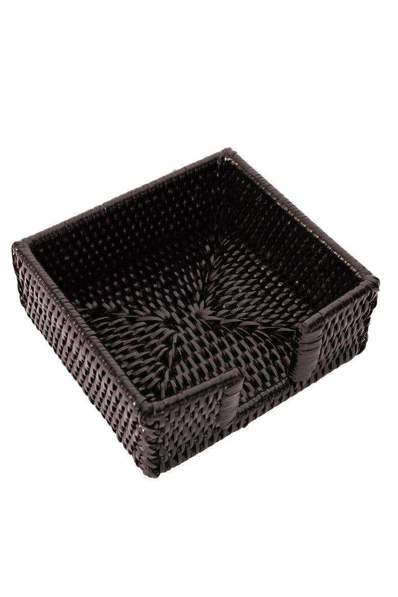 Artifacts Rattan Cocktail Napkin Holder with Cutout, Main, color, Tudor Black
