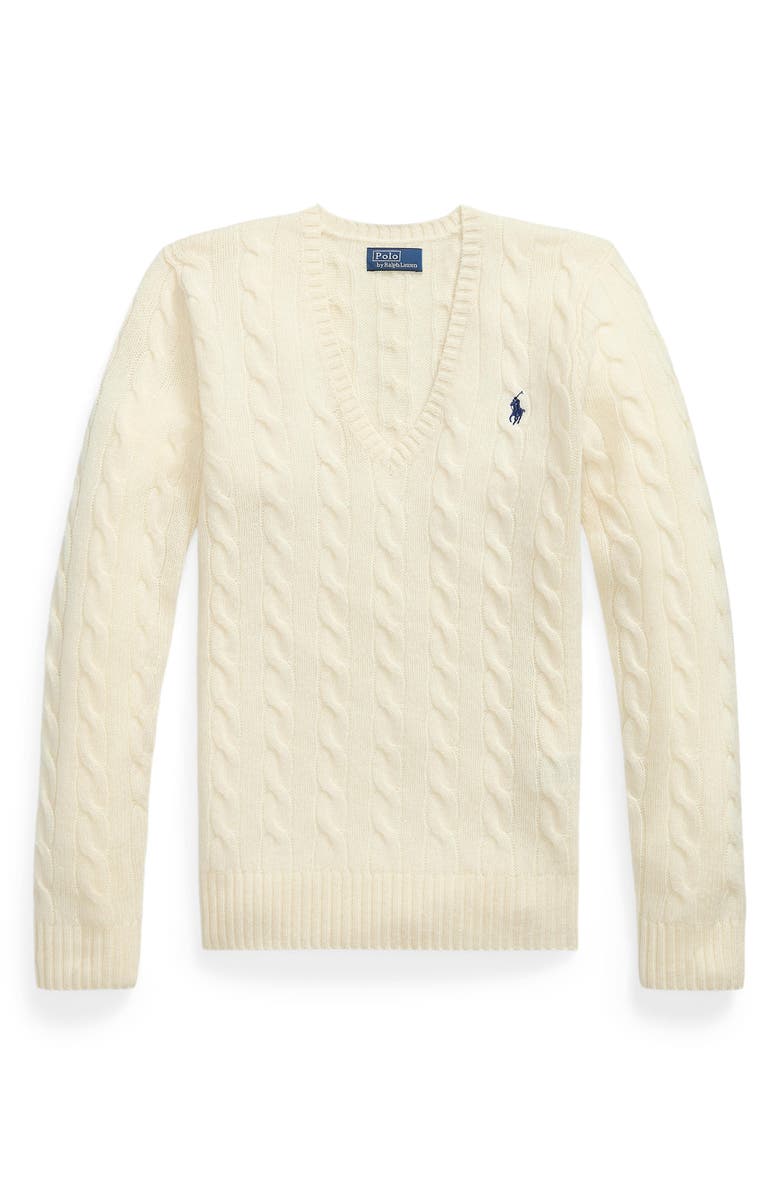 Polo Ralph Lauren Kimberly Cable Wool & Cashmere V-Neck Sweater, Alternate, color, Cream