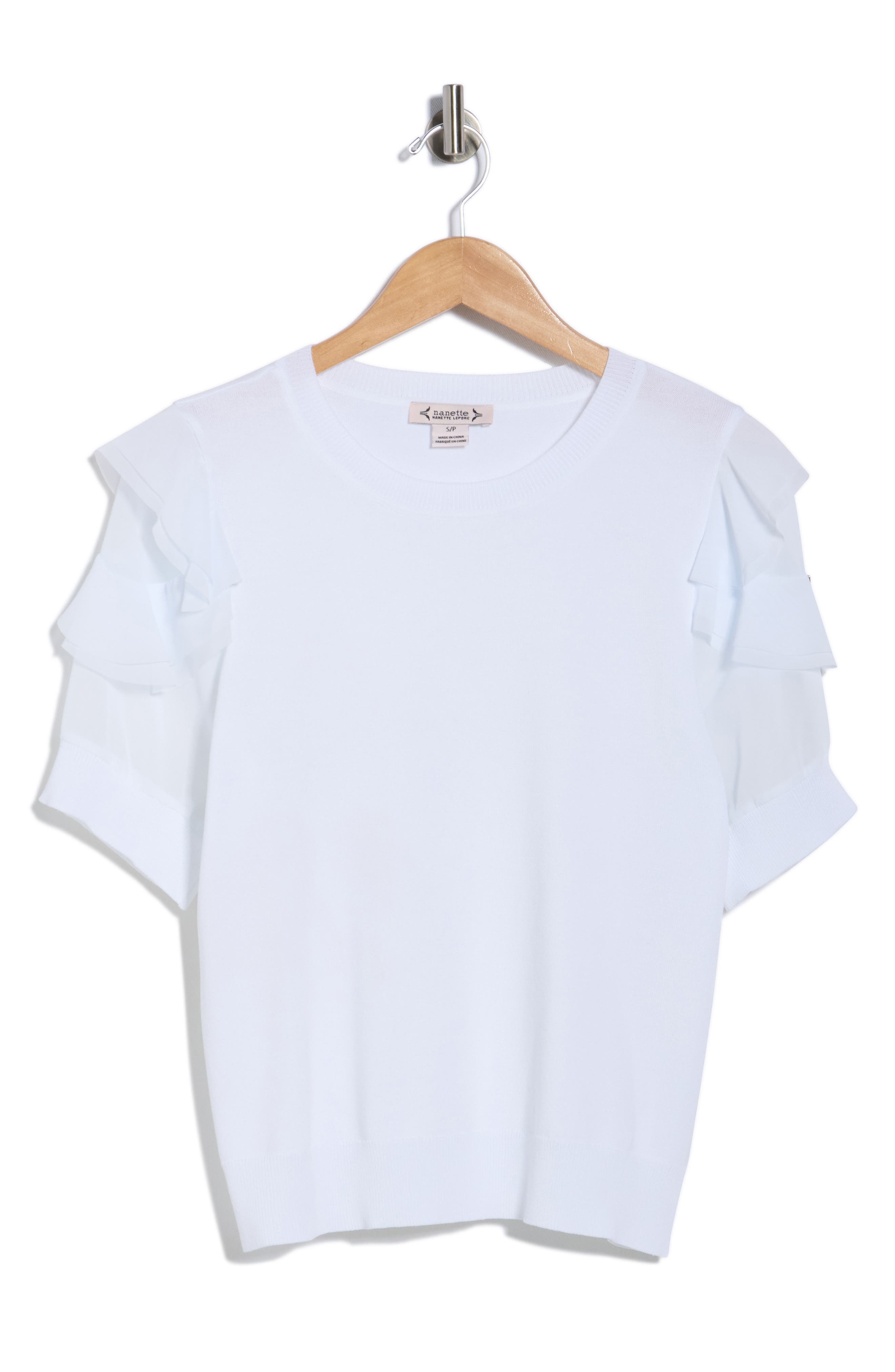 Nanette Lepore Ruffle Short Sleeve Mixed Media Sweater