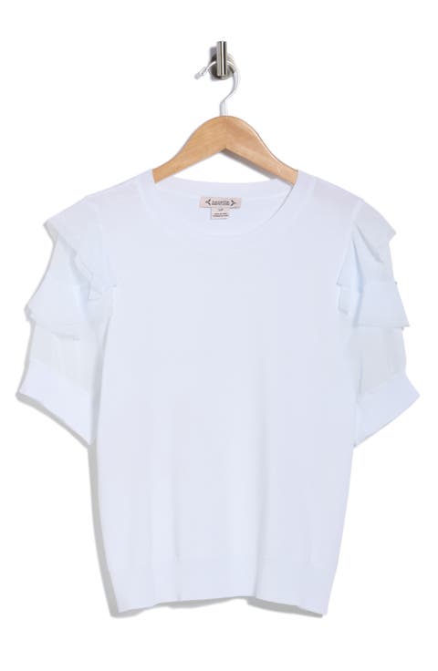 Ruffle Short Sleeve Mixed Media Sweater