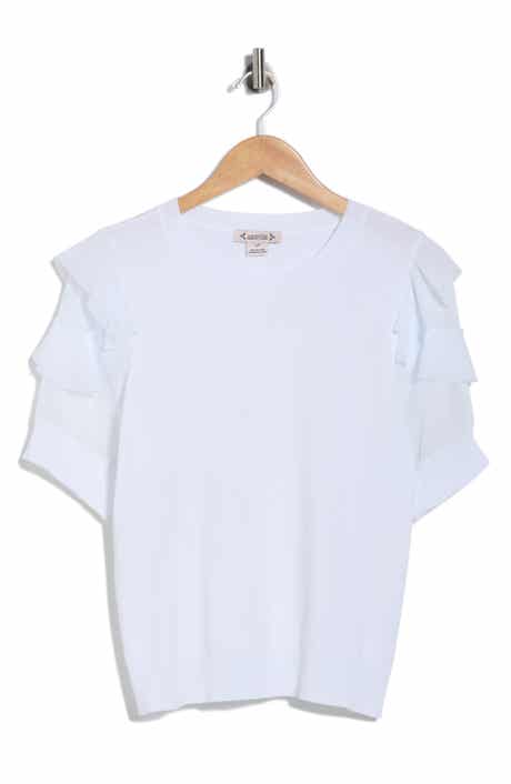 Nanette Lepore Ruffle Short Sleeve Mixed Media Sweater