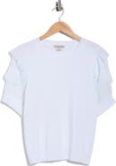 Nanette Lepore Ruffle Short Sleeve Mixed Media Sweater