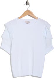 Nanette Lepore Ruffle Short Sleeve Mixed Media Sweater