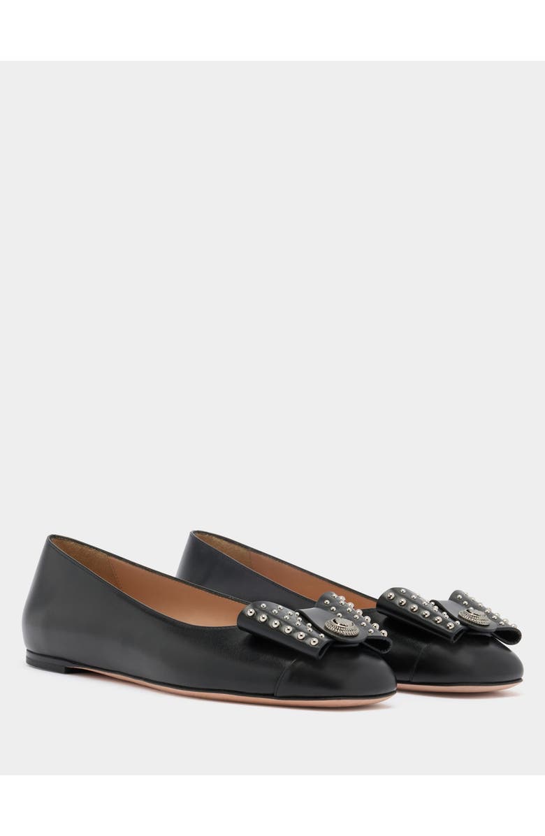 Bally B-Bow Flat in Leather, Alternate, color, Black