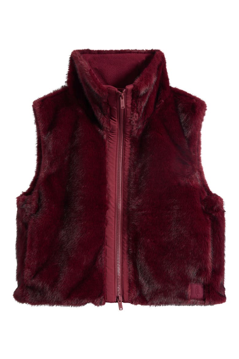 Afterglow Faux Fur Vest, Main, color, RED VELVET
