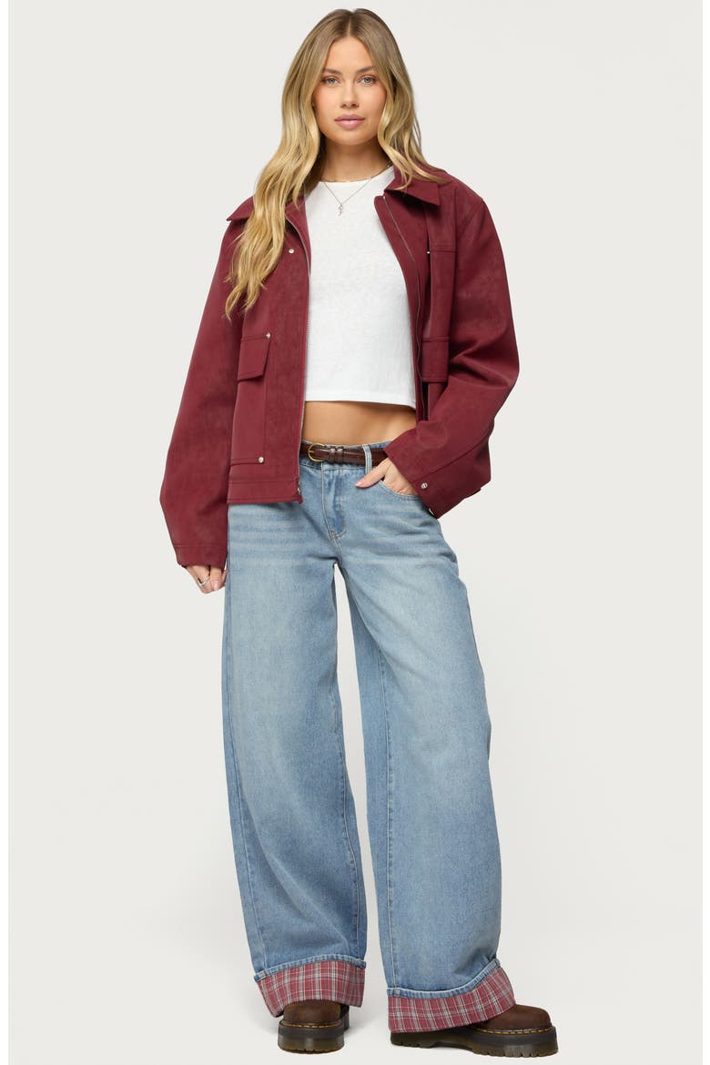 Plaid Cuff Baggy Jeans, Alternate, color, LIGHT-BLUE