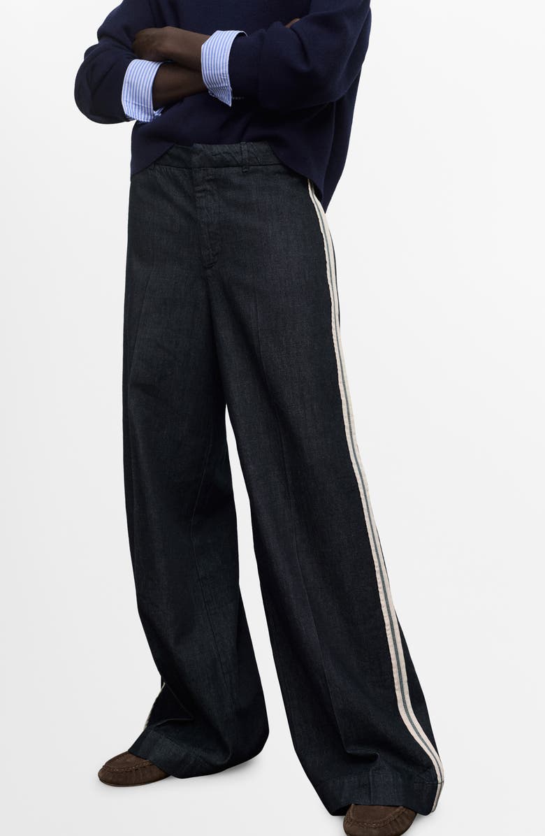 MANGO Side Stripe Wide Leg Jeans, Main, color, Open Blue
