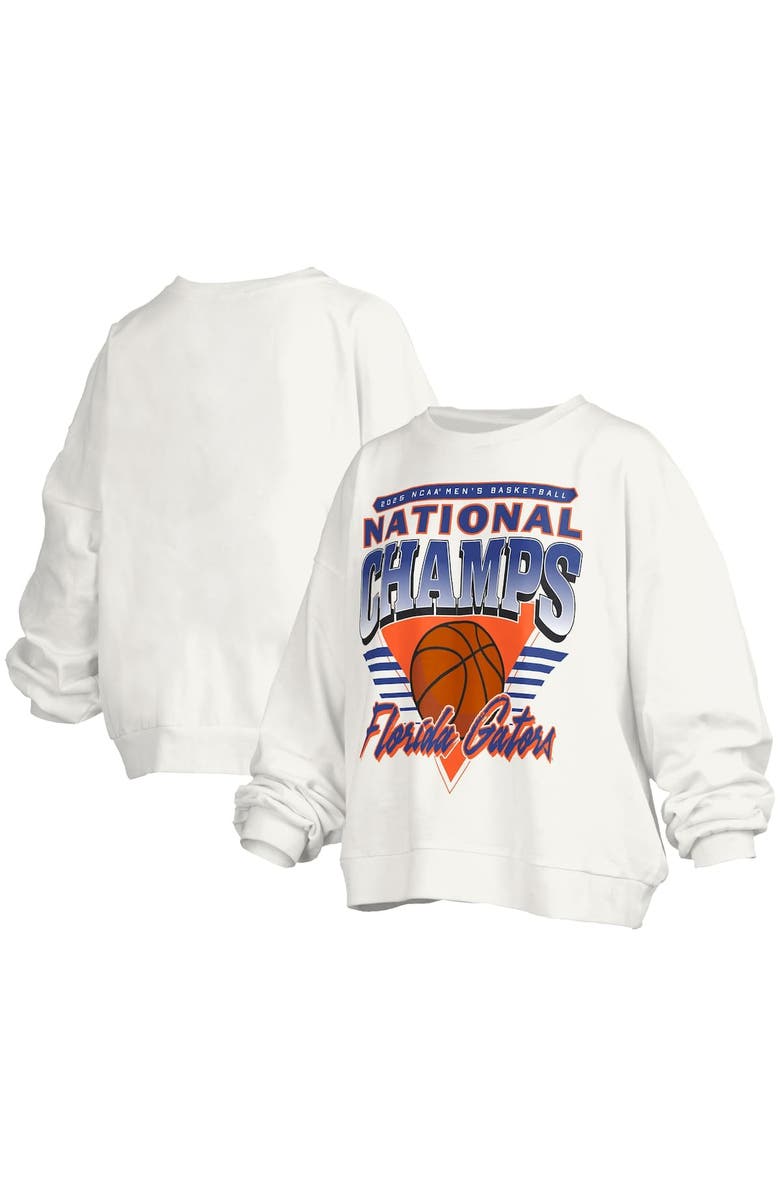 PRESSBOX Women's Pressbox White Florida Gators 2025 NCAA Men's Basketball National Champions Trilogy Basketball Janice Oversized Fleece Pullover Sweatshirt, Alternate, color, 