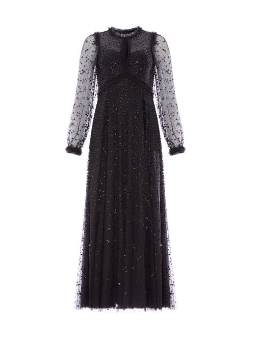 Needle & Thread Sequin-embellishment Long-sleeve Maxi Dress In Gray