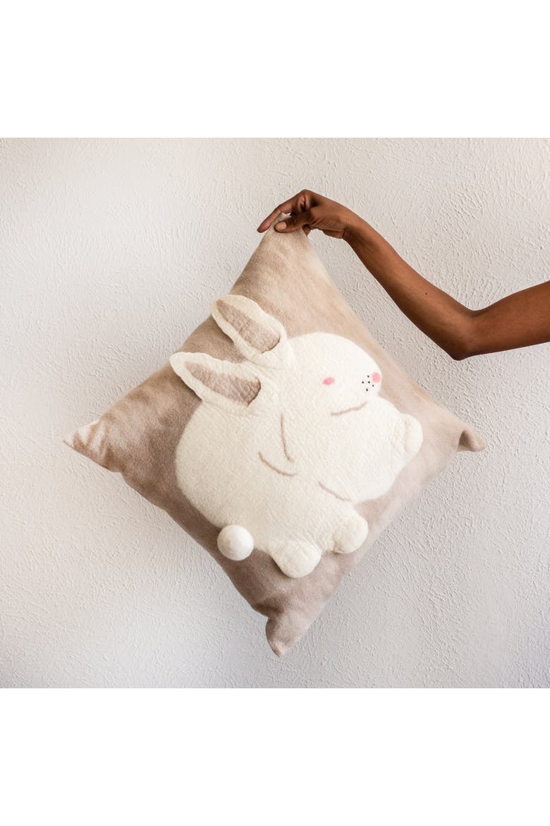 Bunny Rabbit Blush Wool Throw Pillow - with Insert, Main, color, Natural