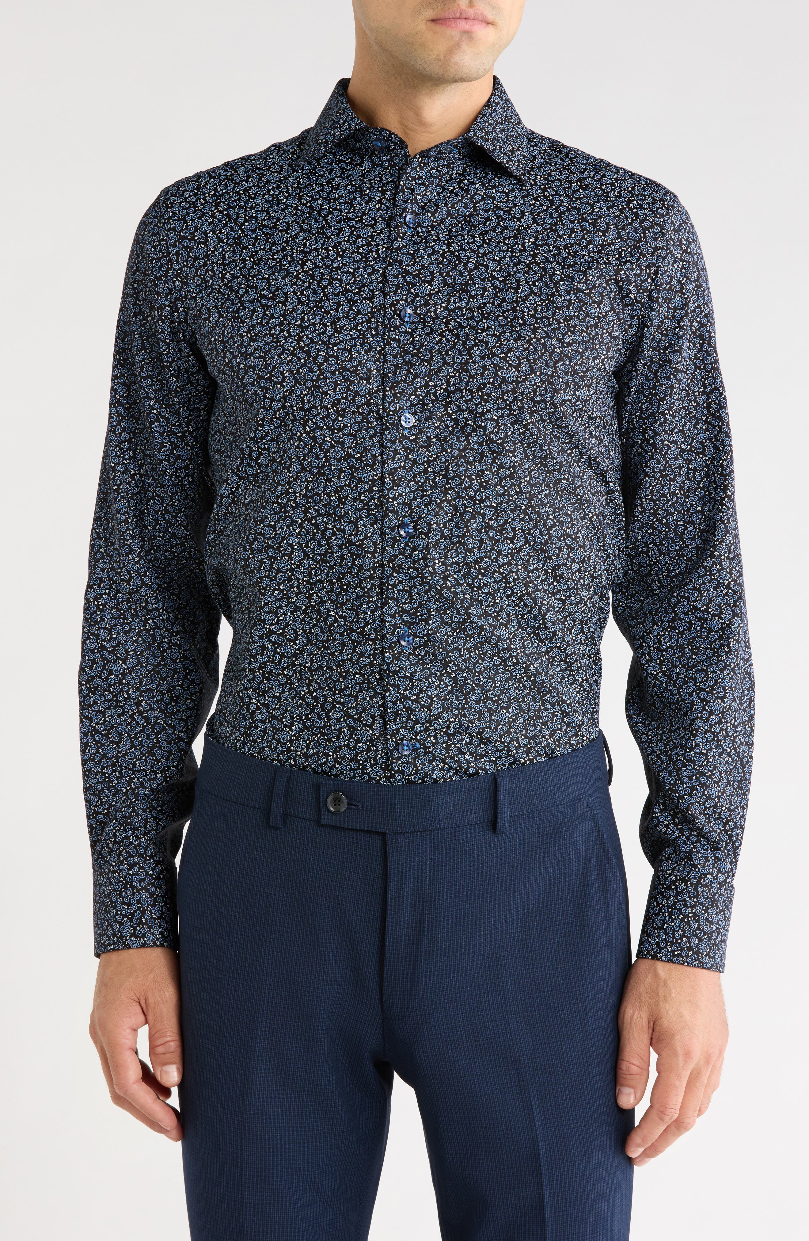 Trim Fit Floral Print Dress Shirt