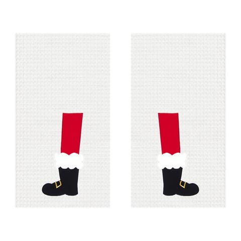 Santa Boots Waffle Weave Kitchen Towel Set of 2