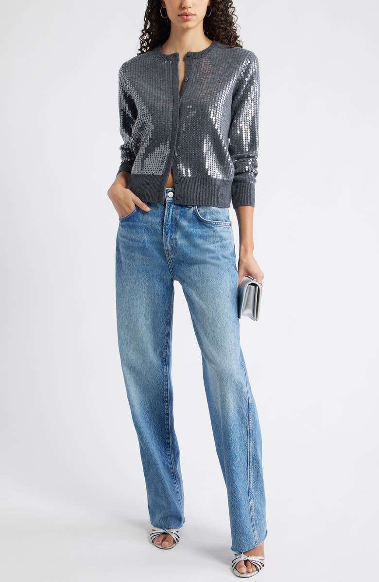 Nordstrom Sequin Wool & Cashmere Cardigan, Alternate, color, Grey Dark Charcoal Sequin