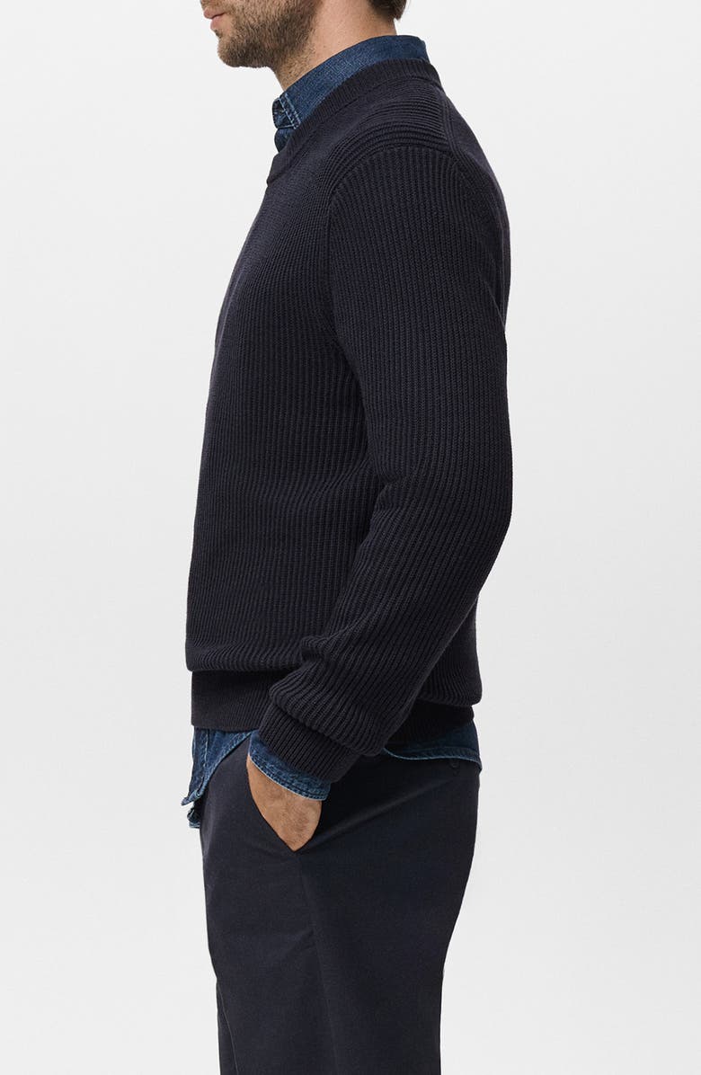MANGO Fine Rib Knit Cotton Crewneck Sweater, Alternate, color, Navy