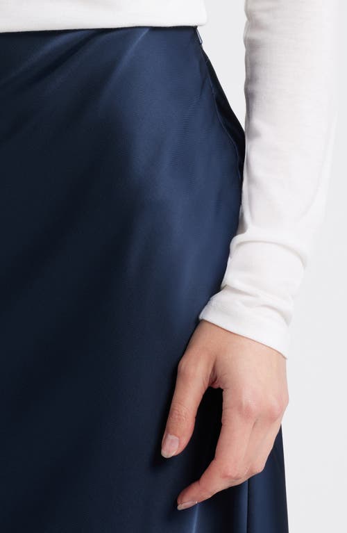 Shop Treasure & Bond Lace Trim Satin Midi Skirt In Navy Blazer