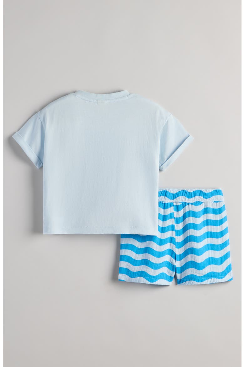 Graphic Cotton T-Shirt & Shorts Set, Alternate, color, BLUE HOWDY- BLUE WAVY STRIPE